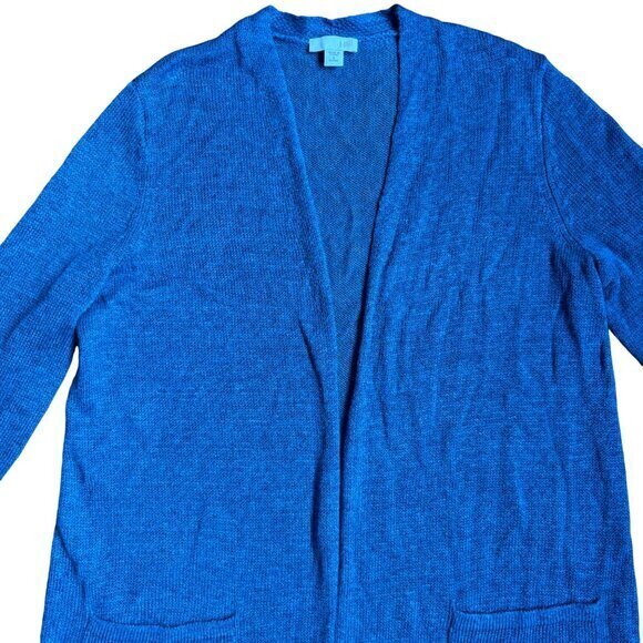J Jill Sweater Size Small Petite Cardigan Long‎ Open Front Linen Blend Blue - Picture 2 of 8